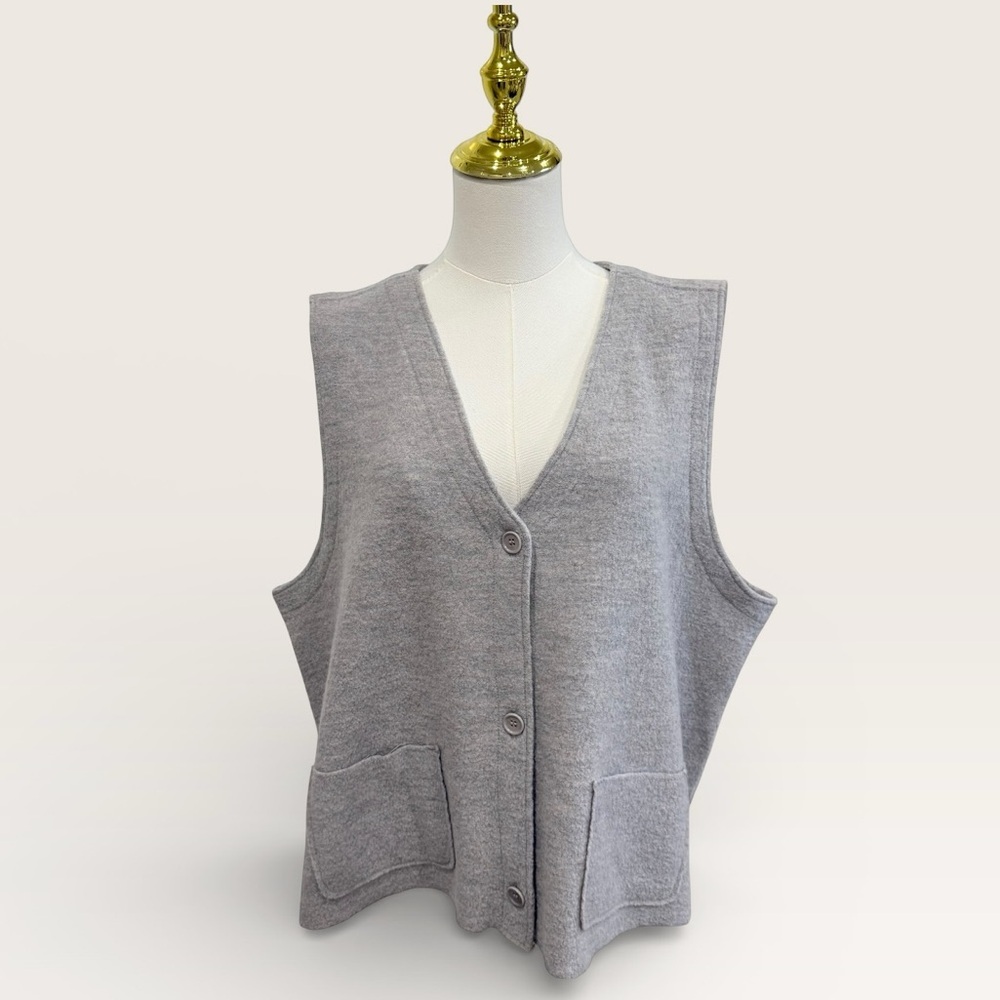 Eileen Fisher XL Lightweight Boiled Wool Vest in Regenerative Wool Dove Grey NWT